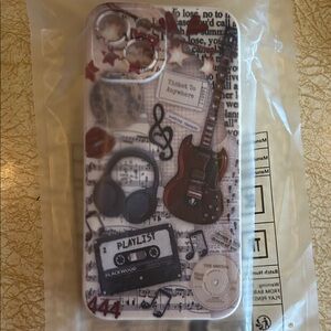 Brown Guitar & Music Print IPhone 14 Phone Case